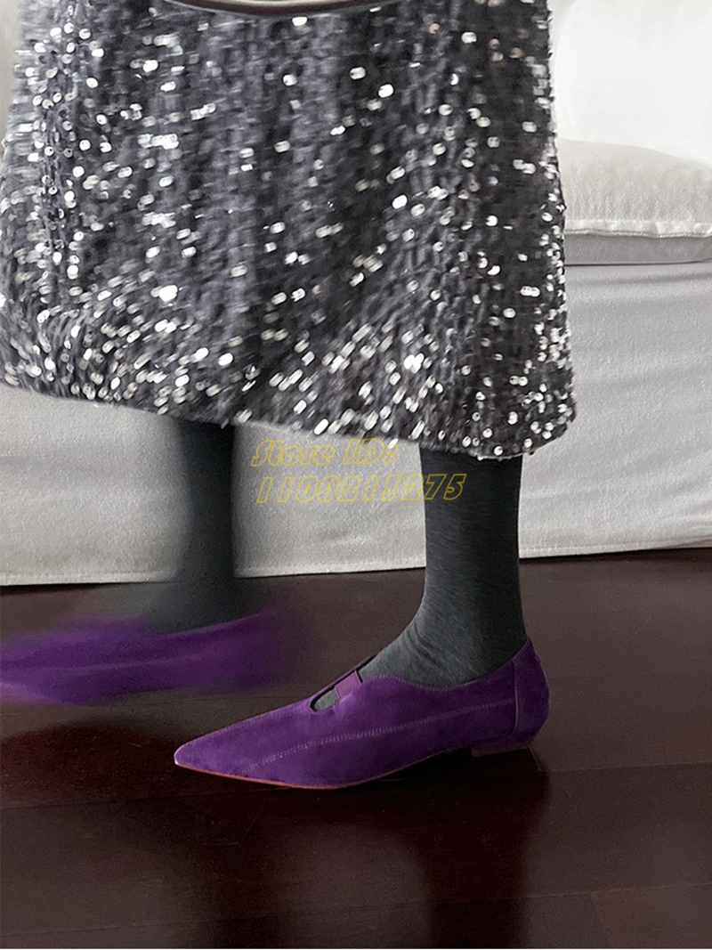 Women Shoes For Winter - Fioletowe zamszowe czółenka z ostrym noskiem,
