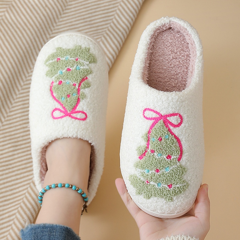 Women Shoes For Winter - Zimowe kapcie bawełniane w kształcie choinki