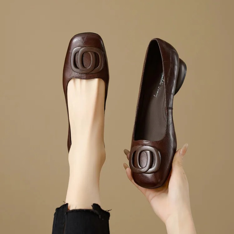 Women Shoes Loafers - Francuskie czółenka damskie, skórzane buty dla