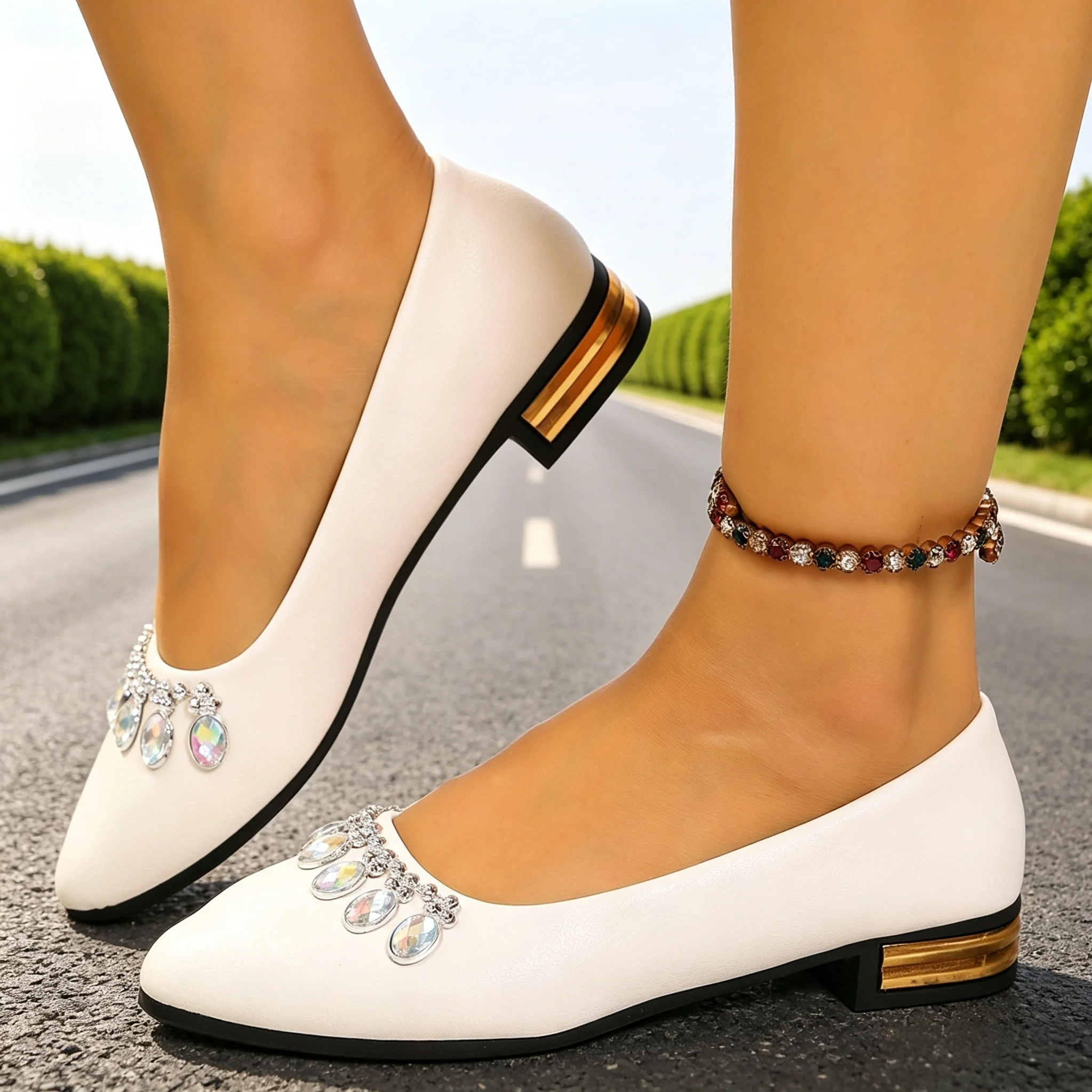 Women Shoes Loafers - Damskie baleriny z ostrym noskiem, duże