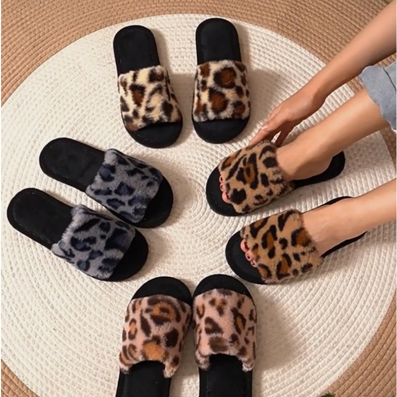 Women Shoes For Winter - Ciepłe, puszyste, futrzane kapcie damskie w