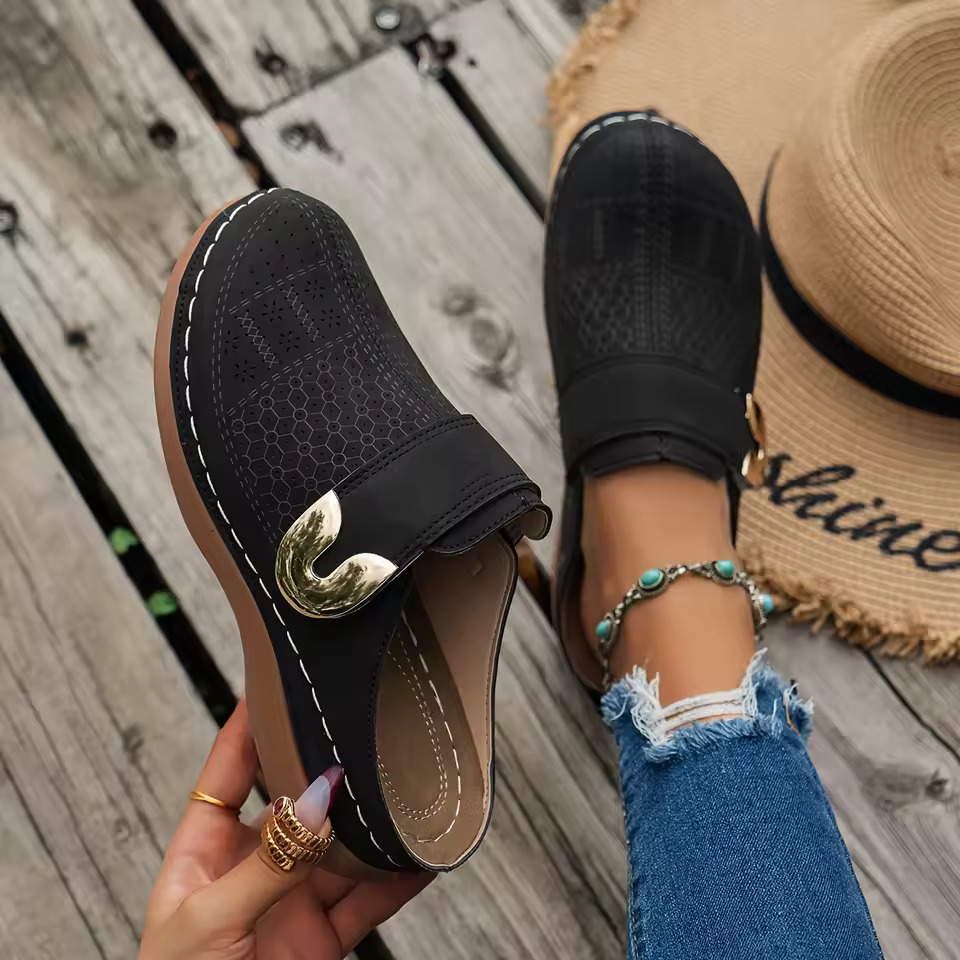 Slip On Mule Flat - Damskie wygodne klapki typu mule, ażurowe