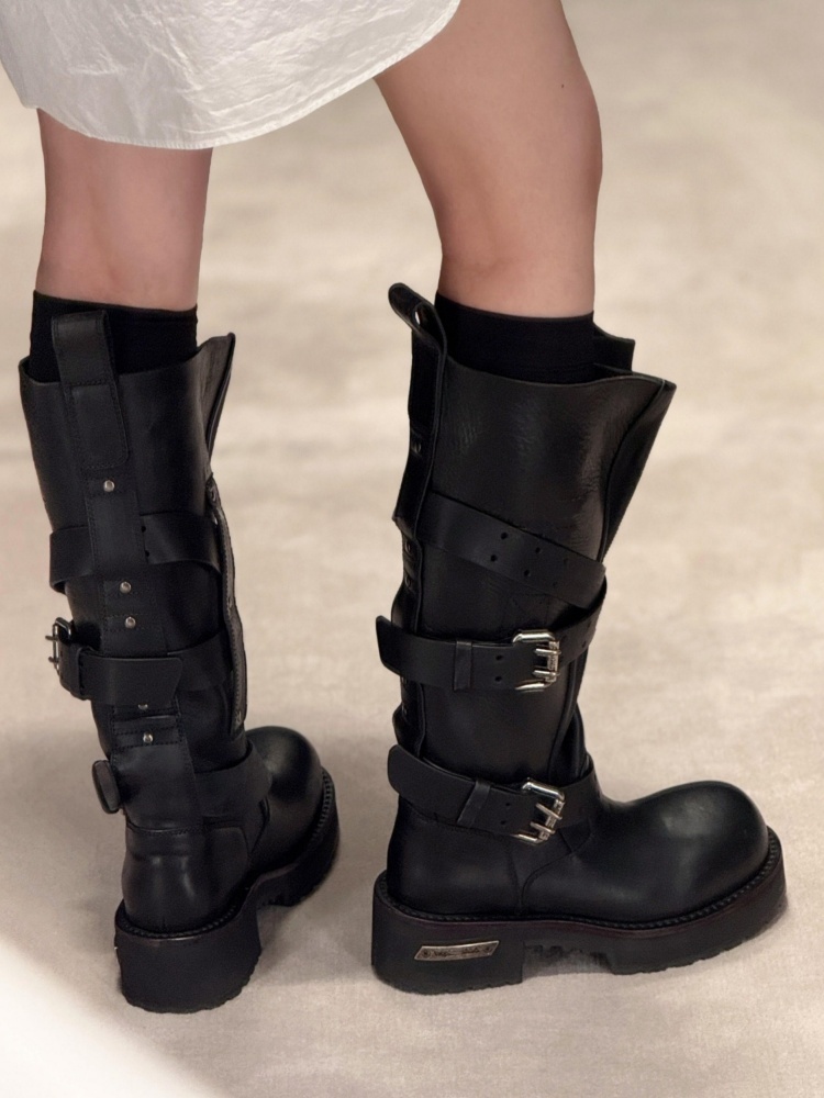 Women'S Shoes Paris - Czarna skórzana klamra do paska, motocyklowe